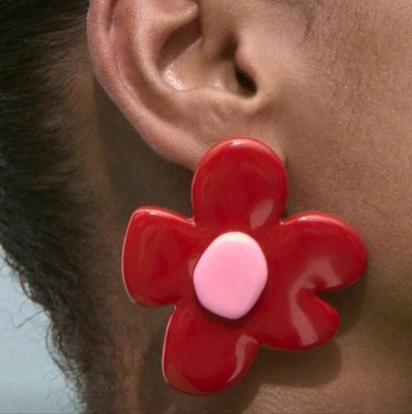 Zara Jewelry - NEW! ZARA Statement Huge Red and Pink Flower Post Earrings